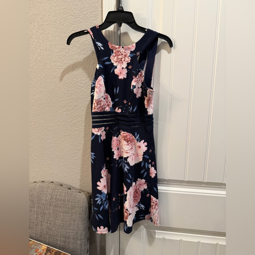 Speechless Navy Floral Sleeveless Fit & Flare Dress
